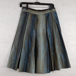 DKNY 4 Metallic Shimmer Flare Pleat Midi Skirt 100% Silk Party Cocktail Holiday